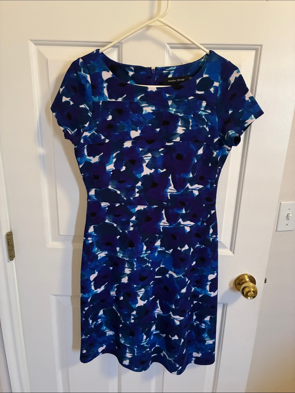 Ivanka Trump Royal Blue and Navy Floral Sheath Dress